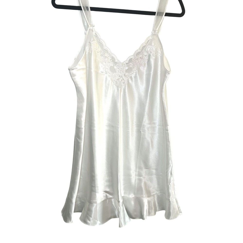 Oscar de la Renta Nightgown Women XL White Bridal Satin Lace Ruffle Chemise